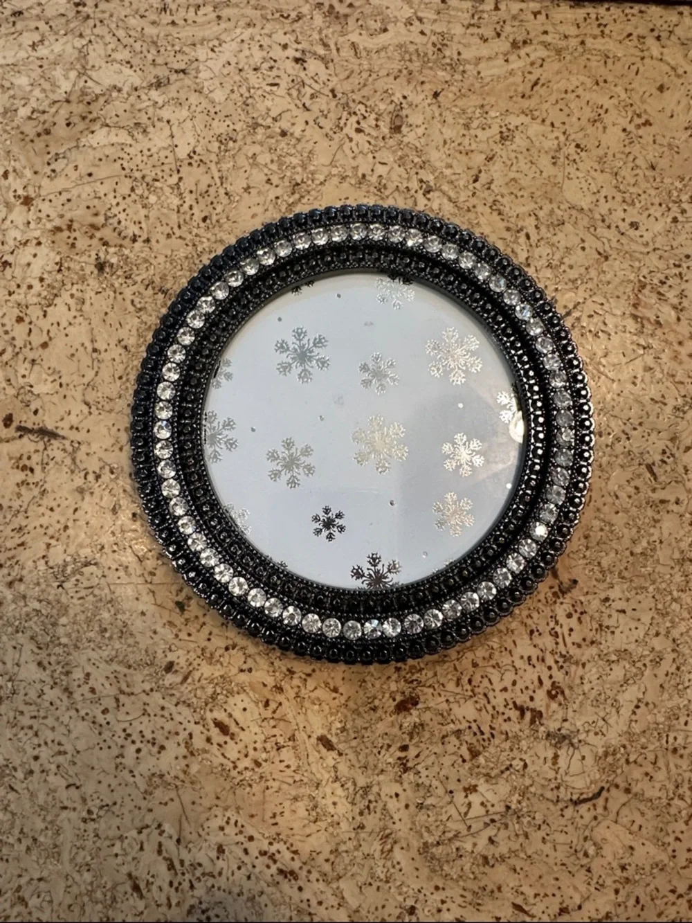 Sparkling Black and Silver Round Wall Mirror